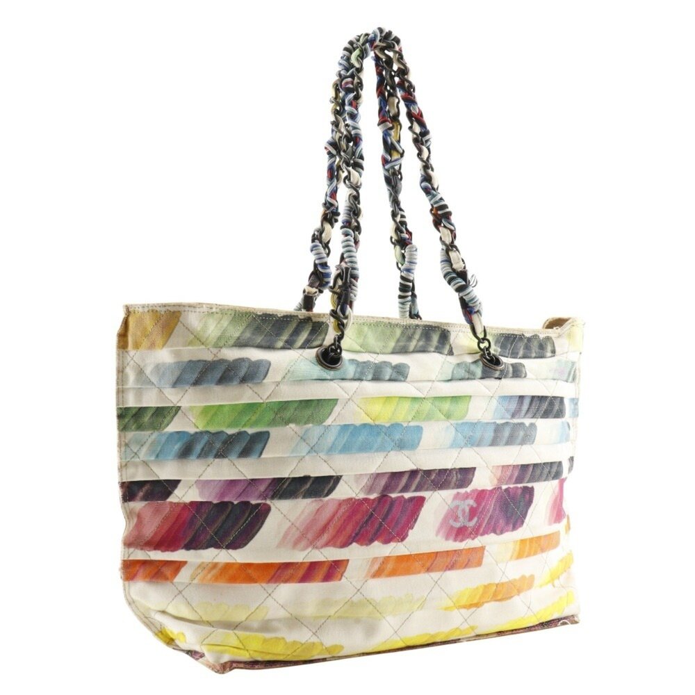CHANEL White Canvas Logo Tote Bag - Picture 3 of 11